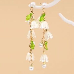 Elegant Pearl and Green Drop Earrings